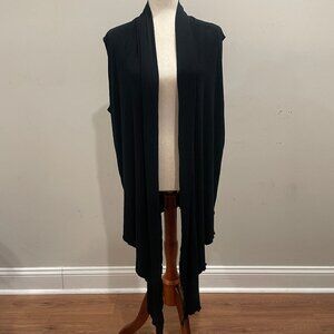 Transparente Black Open Front High Low Long Drape Vest